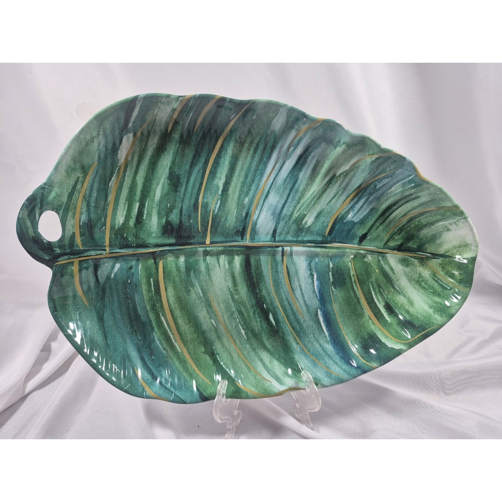 Tropical Green Banana Leaf Melamine Serving Platter Tray 16 Inch Botanical Decor
